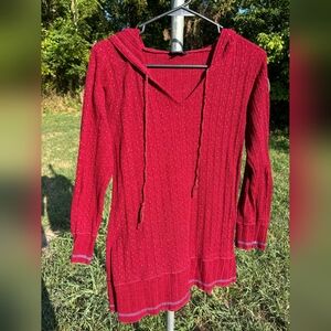 YAK & YETI WOMENS RIBBED RED HOODED LONG SLEEVE SIZE S
